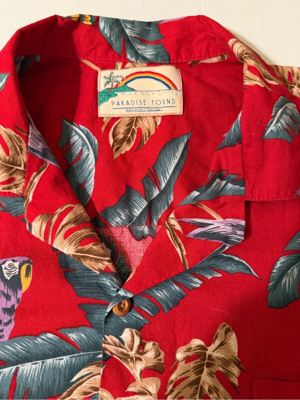 Paradise Found VTG Jungle Bird Hawaiian Shirt Floral Magnum PI Aloha Red Size M - Picture 4 of 9